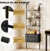A ladder shelf with decorative items and storage drawers, with close-up insets highlighting product features. Podgląd zdjęcia produktu