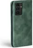 A green flip case for a Samsung Galaxy A34 5G phone, shown from the back with the camera cutout visible. Produktbild-Vorschau