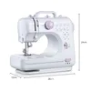 A white and purple sewing machine is shown from a front-side angle against a white background. Dimensions are indicated with lines and numbers. Produktbild-Vorschau