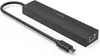 A black USB-C hub with an attached cable and USB-C connector. Produktbild-Vorschau