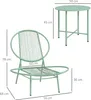 A green bistro set with a table and chair, with dimensions indicated by lines and text. Podgląd zdjęcia produktu
