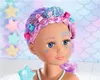 Close-up of a doll's head with mermaid-themed styling. Voir les images du produit