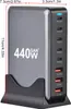 A multi-port USB-C charger with dimensions indicated. Produktbild-Vorschau