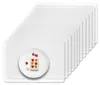 A stack of clear placemats with a white plate on the bottom one, containing a small food item and some berries. Produktbild-Vorschau