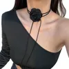 Naszyjnik Choker Ozdobny Kwiat Na Szyję Długi Czarny Róża Podgląd zdjęcia produktu 2