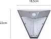 A triangular solar-powered outdoor light with a motion sensor, shown against a white background with dimensions indicated. Produktbild-Vorschau