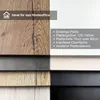 A collage of different wood and material textures, with text overlays describing product features. Produktbild-Vorschau