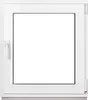 A white framed window with a clear glass pane, shown from the front. Produktbild-Vorschau