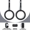 Two gymnastic rings with straps hanging against a white and gray background, with three close-up detail shots below. Produktbild-Vorschau