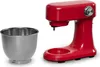 A red stand mixer and its stainless steel bowl are shown against a white background. Produktbild-Vorschau