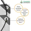 Close-up of reinforced corners and grommets of a tarp, with marketing text highlighting features. Produktbild-Vorschau