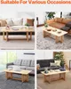 A collage of four images showing a wooden coffee table in different living room settings. Produktbild-Vorschau