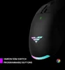 Close-up of a black wireless gaming mouse with RGB lighting and a logo. Produktbild-Vorschau
