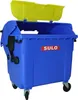 A blue Sulo mini trash bin with a yellow lid, shown from the front on a white background. Produktbild-Vorschau