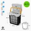 A PEME Essential 26 Liter electric cooler box is shown with dimensions and capacity information. It is filled with cans and has its lid open. Anteprima dell’immagine prodotto