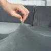 Sofabezug 3 Sitzer Stretch Samt Grau Elastische Sofahusse Produktbild-Vorschau 5