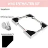 A product image showing a washing machine stand and accessories with German text labels. Produktbild-Vorschau