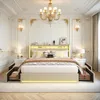 Lit double 160x200 cm en lin beige – Tête et pied de lit Voir les images du produit 1