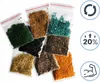 A collection of small plastic bags filled with colorful beads, likely for diamond painting, arranged on a white background. Icons are present on the right side. Produktbild-Vorschau