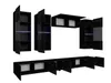 A modular black entertainment center with multiple cabinets and shelves, some with internal lighting. Náhled obrázku produktu