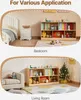 Two scenes showing a wooden bookshelf filled with toys and books, one in a bedroom setting and the other in a living room setting. Anteprima dell’immagine prodotto
