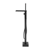 A black freestanding bathtub faucet with a handheld showerhead. Podgląd zdjęcia produktu