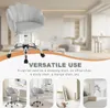 A light gray velvet chair with a petal-shaped backrest is shown in the foreground, with a blurred interior scene in the background. Below the chair, text describes its versatile use, and three smaller images show the chair in different settings. Produktbild-Vorschau