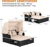 Diagram showing the dimensions of a rattan outdoor lounge set with a canopy. Voir les images du produit