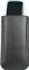 A black leather phone case with a portion of a blue-rimmed smartphone visible at the top. Náhľad obrázku produktu
