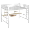 A white metal loft bed with a desk and shelves underneath, shown against a white background. Produktbild-Vorschau