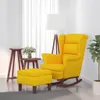 A yellow rocking chair and ottoman set in a room with sheer curtains and a floor lamp. Produktbild-Vorschau