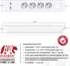 A diagram and feature list for a white power strip with USB ports. Náhled obrázku produktu