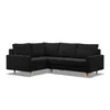 A black sectional sofa shown from a front-side angle against a white background.