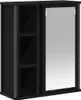 A black bathroom wall cabinet with a mirror and open shelves. Produktbild-Vorschau