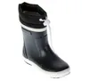 A single black winter boot with a white sole and trim, and a black cuff with a white drawstring. Produktbild-Vorschau