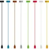 A collection of eight hanging lamp cords in different colors, each with a socket at the bottom, displayed against a white background. Produktbild-Vorschau