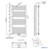 Technical drawing with dimensions and specifications for a radiator. Anteprima dell’immagine prodotto