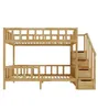 A wooden bunk bed with stairs and storage drawers, shown against a white background. Podgląd zdjęcia produktu