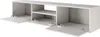 A white, wall-mounted TV cabinet with three open compartments and two doors. Voir les images du produit