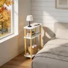 3 Ablagen Schmaler Beistelltisch,Holz Couchtisch,Kleiner Produktbild-Vorschau 2