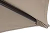 A close-up view of the underside of a taupe umbrella, showing the dark gray metal pole and the fabric. Produktbild-Vorschau