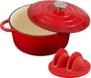 Emaille Bräter 26cm/5L Rot Gusseisen Schmortopf mit Deckel Produktbild-Vorschau 7