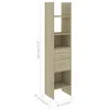 A tall, narrow bookshelf with two drawers and several shelves, shown against a white background with dimensions indicated. Produktbild-Vorschau