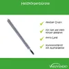 A radiator brush is shown diagonally on a white background, with text describing its features. Produktbild-Vorschau