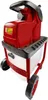 A red electric garden shredder with wheels and a collection bin, shown against a white background. Produktbild-Vorschau