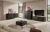 A modern living room scene with black furniture, including a sideboard, a tall cabinet, a TV stand, and a coffee table. Náhled obrázku produktu