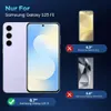 A marketing image showing a Samsung Galaxy S25 FE phone and comparing its screen size to other Samsung models. Produktbild-Vorschau