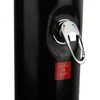 Close-up of a black solar garden shower with a chrome handle and a red caution sticker. Náhled obrázku produktu
