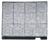 A close-up view of an activated carbon filter for a range hood, showing its grid pattern and perforated surface. Produktbild-Vorschau