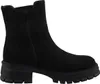 A black suede Chelsea boot with a thick sole and a side zipper, shown from the side against a white background. Produktbild-Vorschau